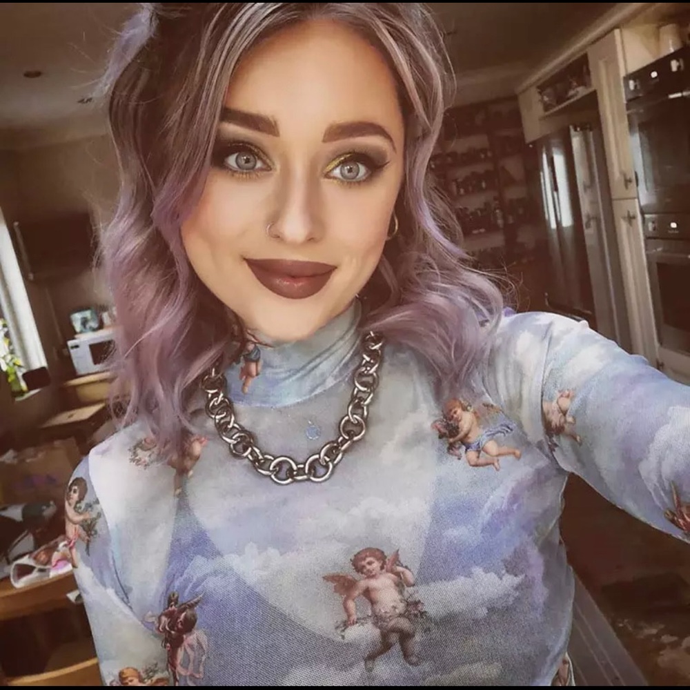 Mesh Cherub Mock Turtleneck Neck Top Long Sleeve